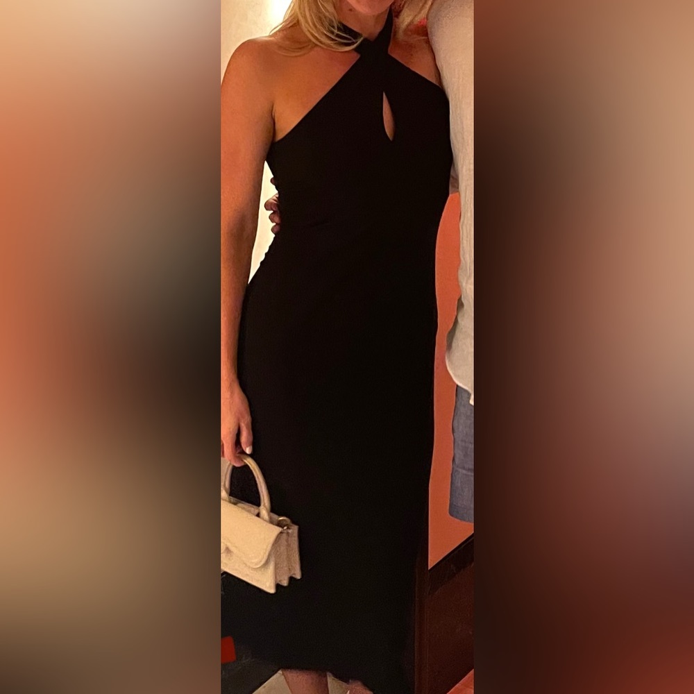 Reformation midi black ribbed keyhole dress